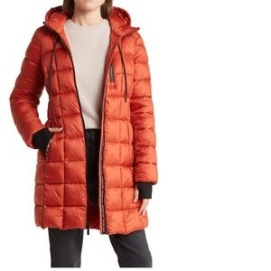 Michael Kors 3/4 Length Packable Quilted Jacket Orange Size S